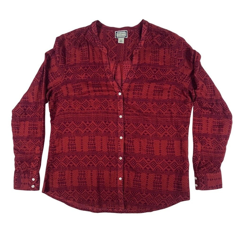 Petey Dunham Lucky Brand Red Geometric Tribal Print Blouse XL